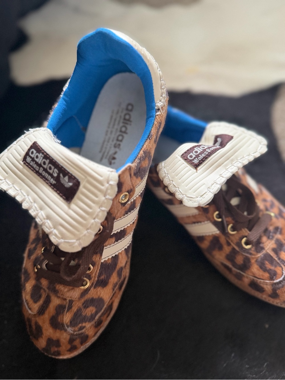 adidas Women Sneakers Leopard Print Brown White Blue
